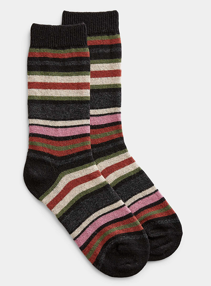 Simons Black Wool and cashmere striped sock for women