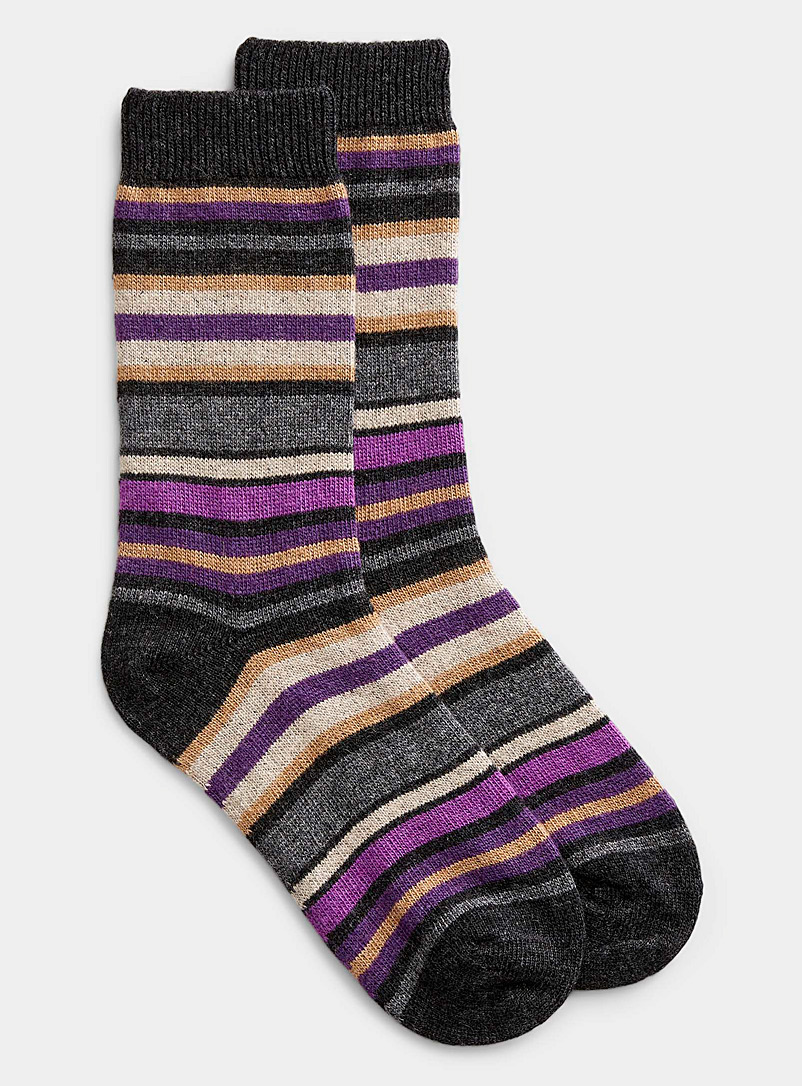 Simons Charcoal Wool and cashmere striped sock for women