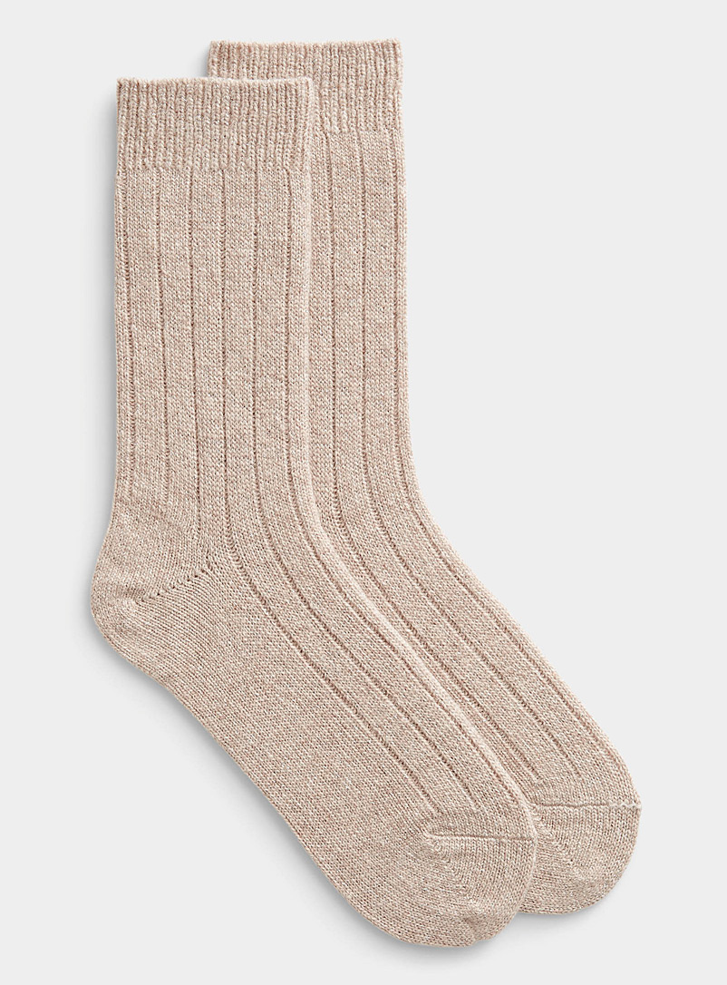 Simons Sand Shimmery ribbed socks for women