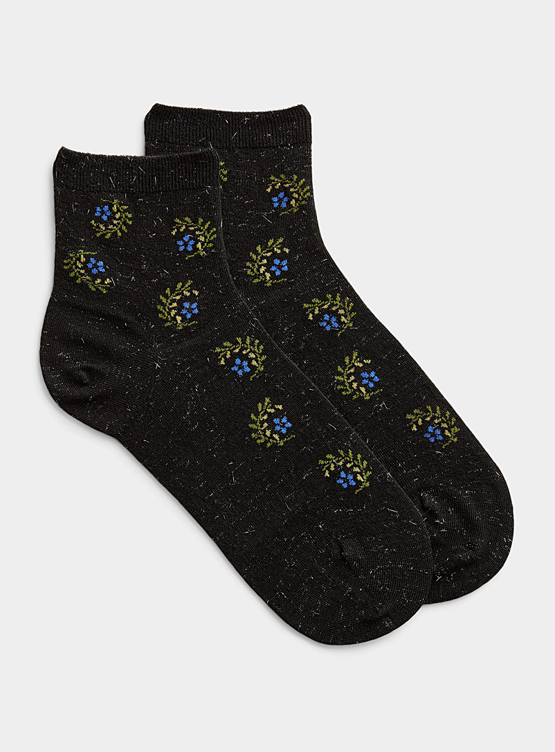 Simons Charcoal Gold-thread pattern ankle socks for women