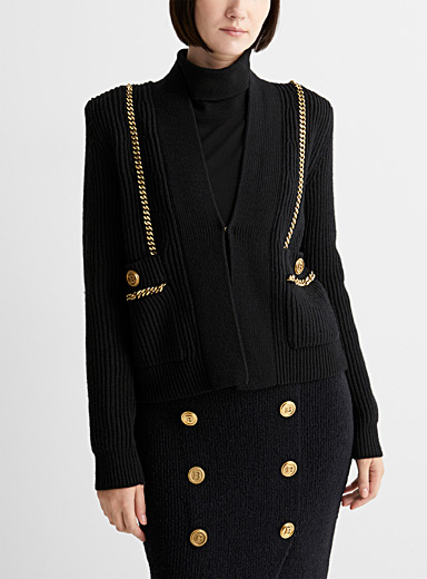Gold chain ribbed cardigan | Balmain | Shop Women's Designer Balmain ...