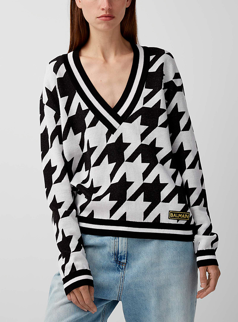 Balmain Patterned White Bold houndstooth sweater for women
