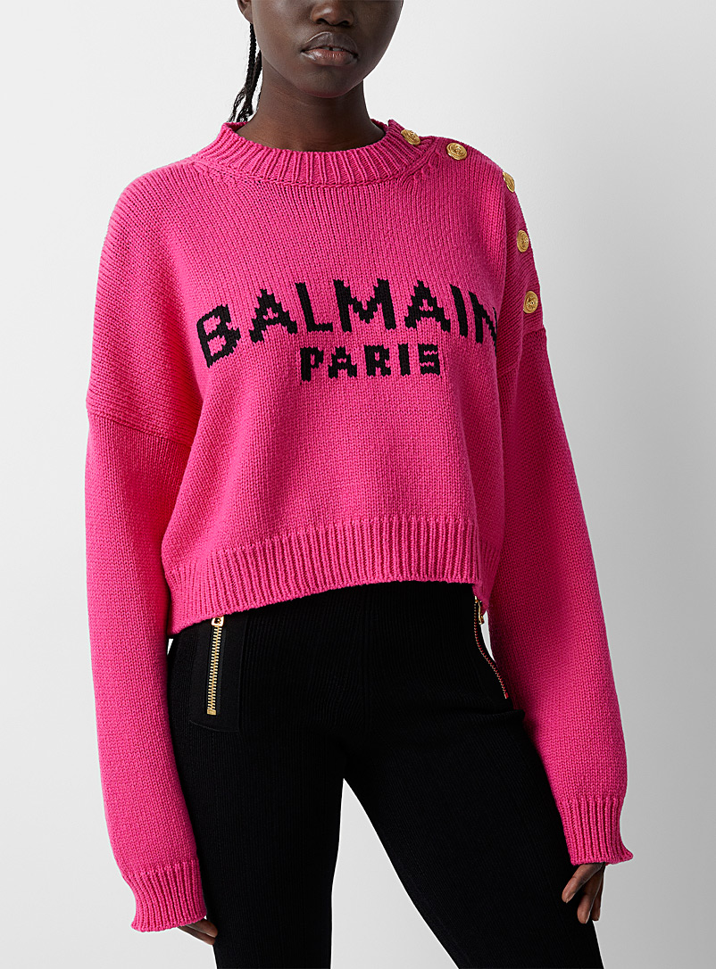 Balmain Pink Short button-neck sweater for women