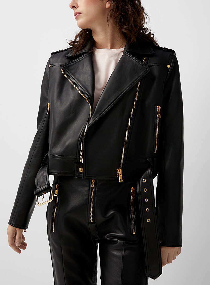 Leather cropped biker jacket | Balmain | Shop Women's Designer Balmain ...