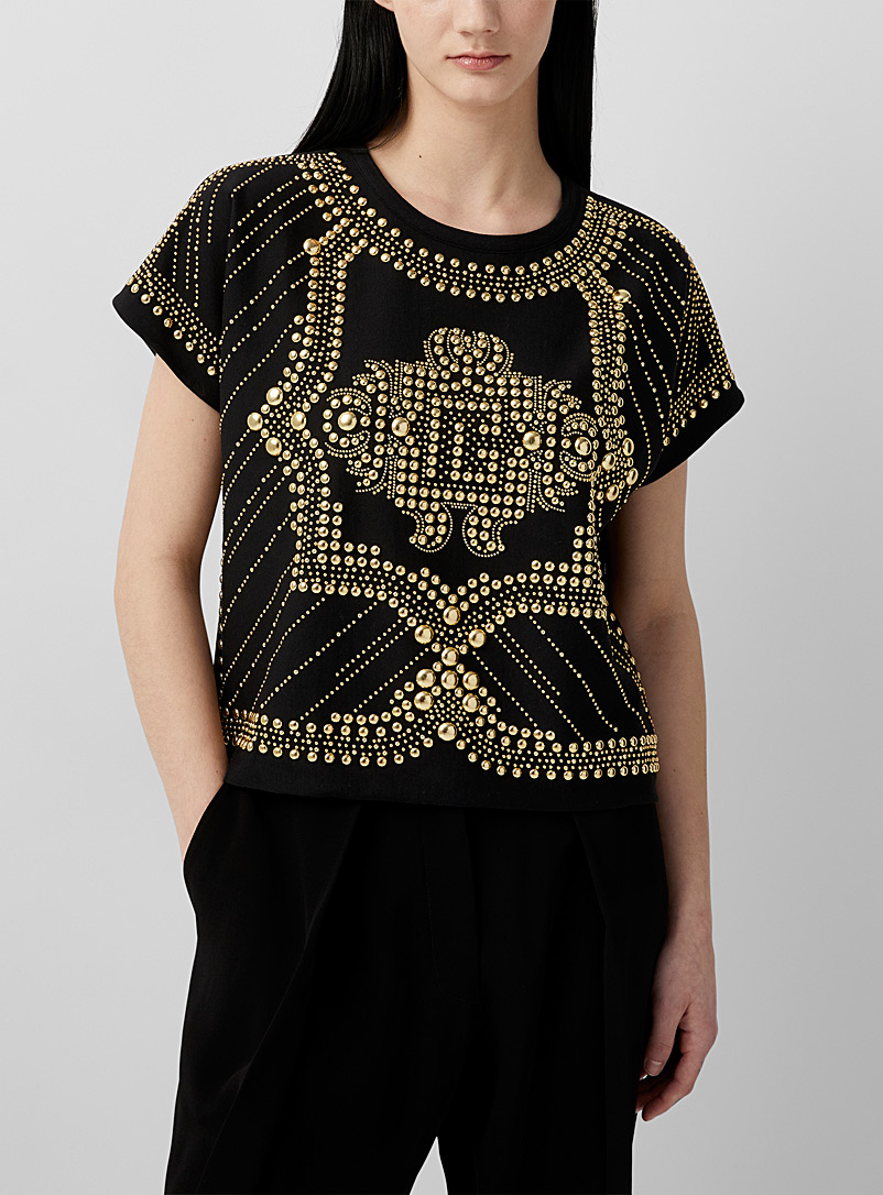 Balmain Black Studded T-shirt for women