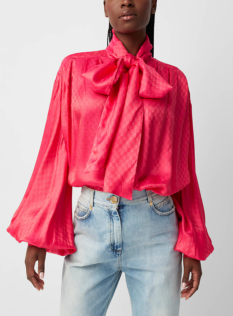 Balmain Bright Red Monogram silk blouse for women