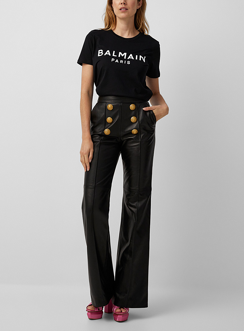 Balmain Black Golden buttons leather pant for women