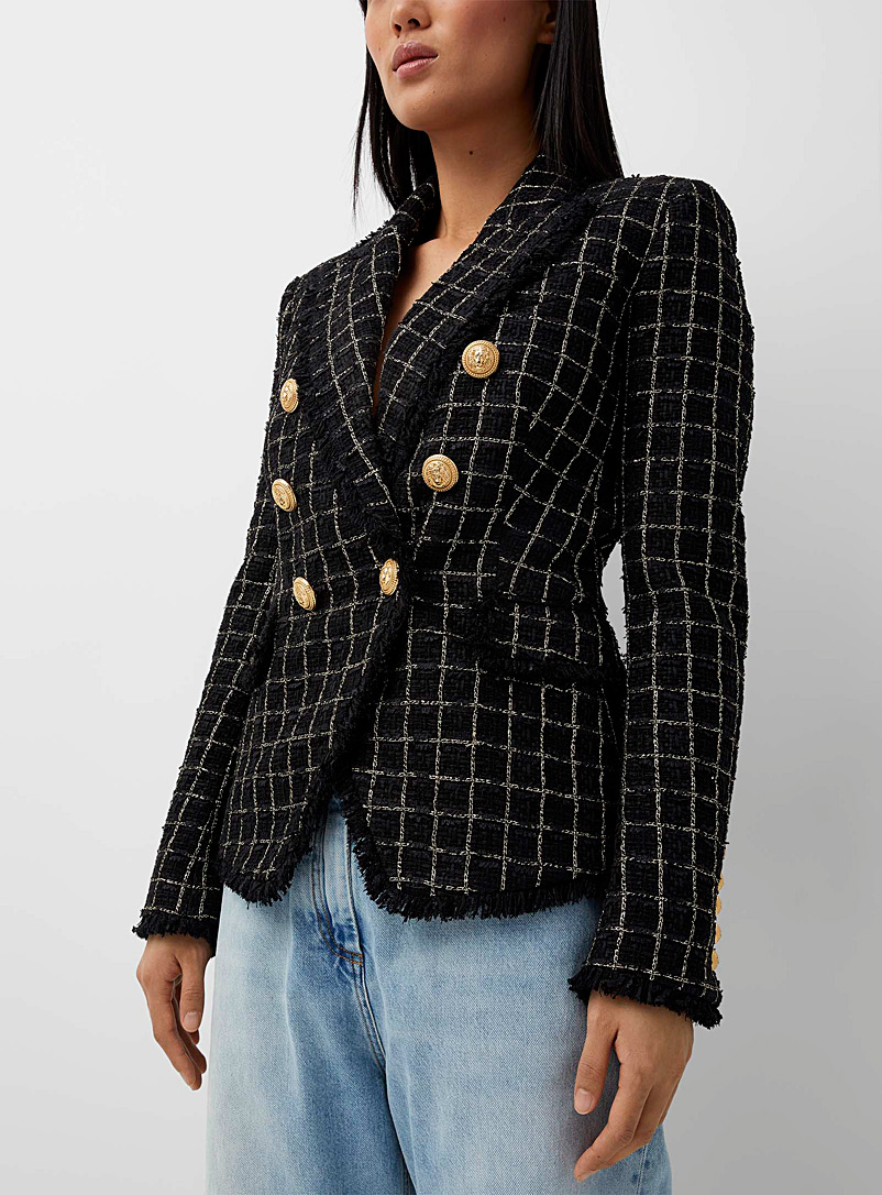 Balmain Patterned Black Gold thread tweed blazer for women