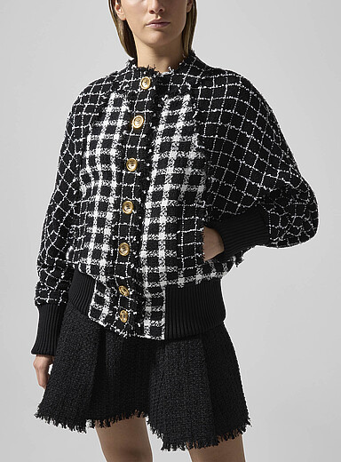 Golden buttons tweed bomber jacket