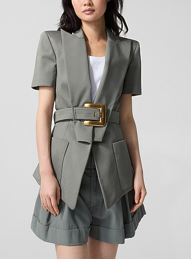 Balmain Green Anthem buckle gabardine jacket for women