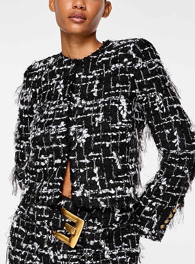 Balmain Black and White Fringed tweed jacket for women