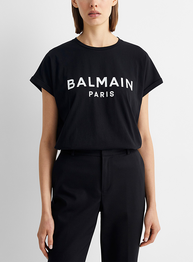 Balmain Black Balmain logo cap-sleeve T-shirt for women