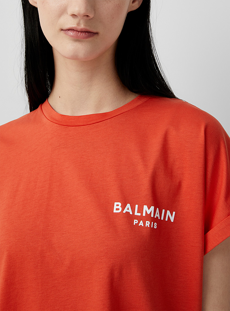 Balmain: Le t-shirt mancherons logo Balmain Orange foncé pour femme