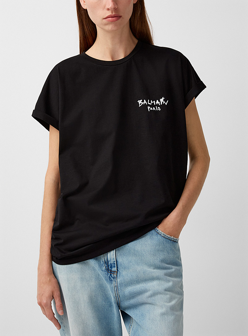 Balmain: Le t-shirt noir à logo Noir pour femme