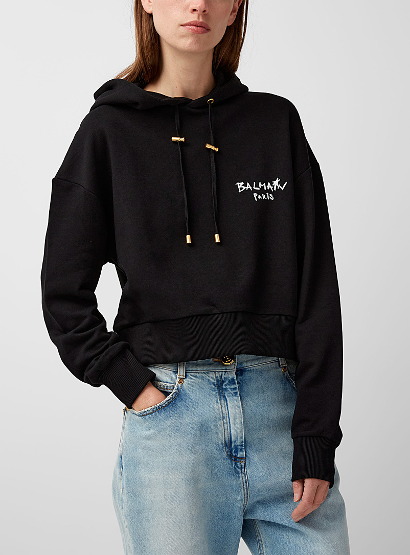 Balmain Black Cropped hooded sweatshirt for women