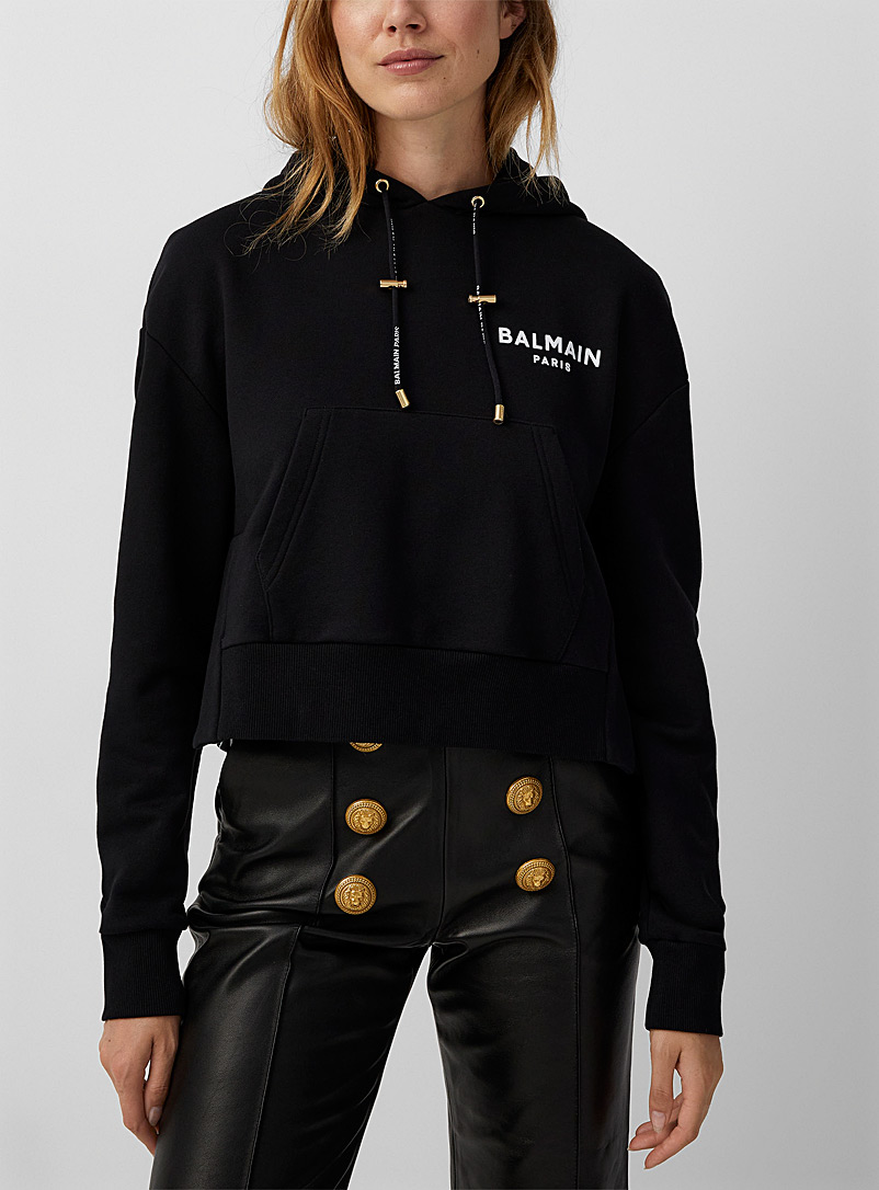Balmain Black Balmain logo cropped hoodie for women