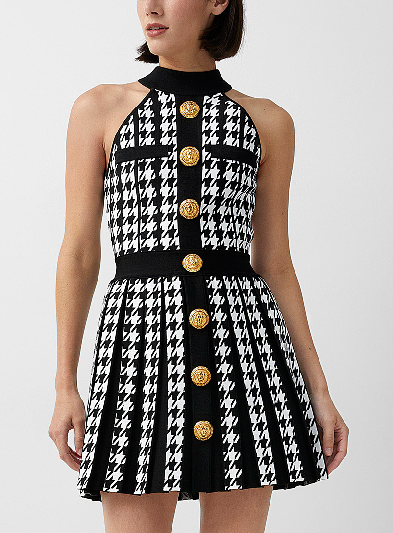 Balmain Patterned Black Golden buttons houndstooth dress for women