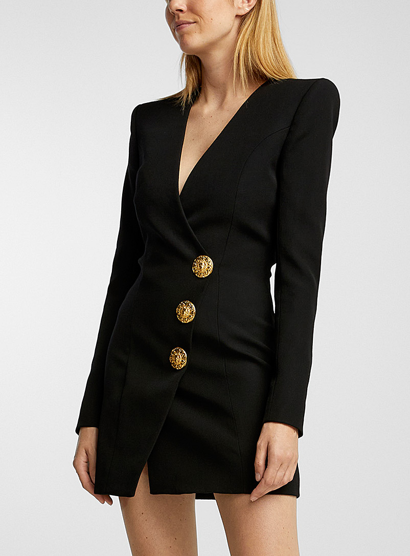 Balmain Black Buttoned crossover mini-dress for women