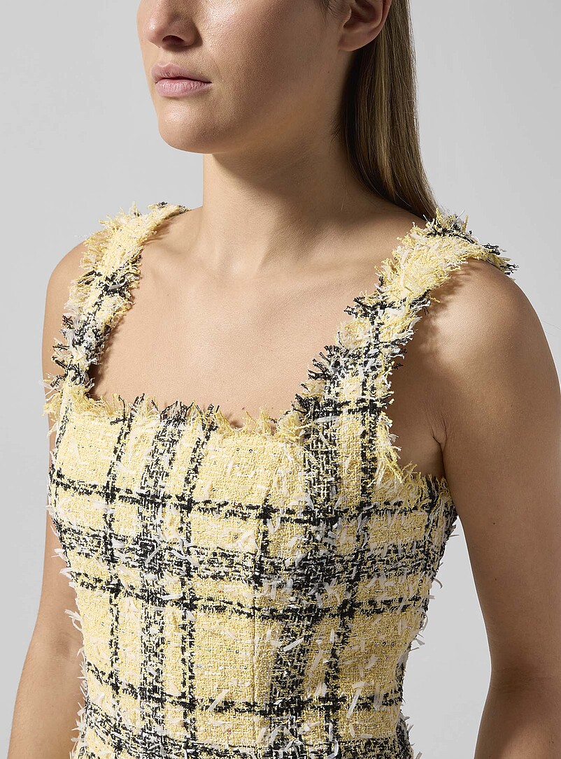 Balmain Patterned Yellow Plaid tweed minidress for women