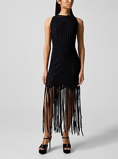 Balmain Black Short dress with fringes for women