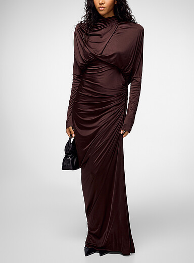 Balmain Brown Long draped open-back dress for women