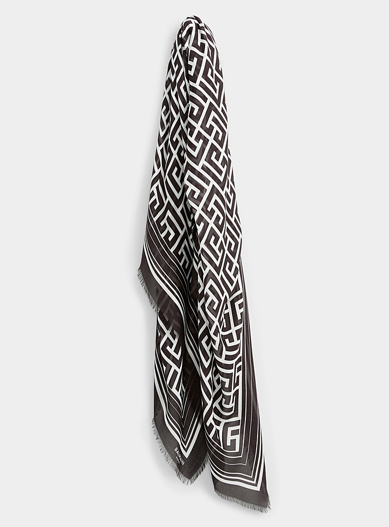 Balmain Patterned Black Monogram labyrinth scarf for women