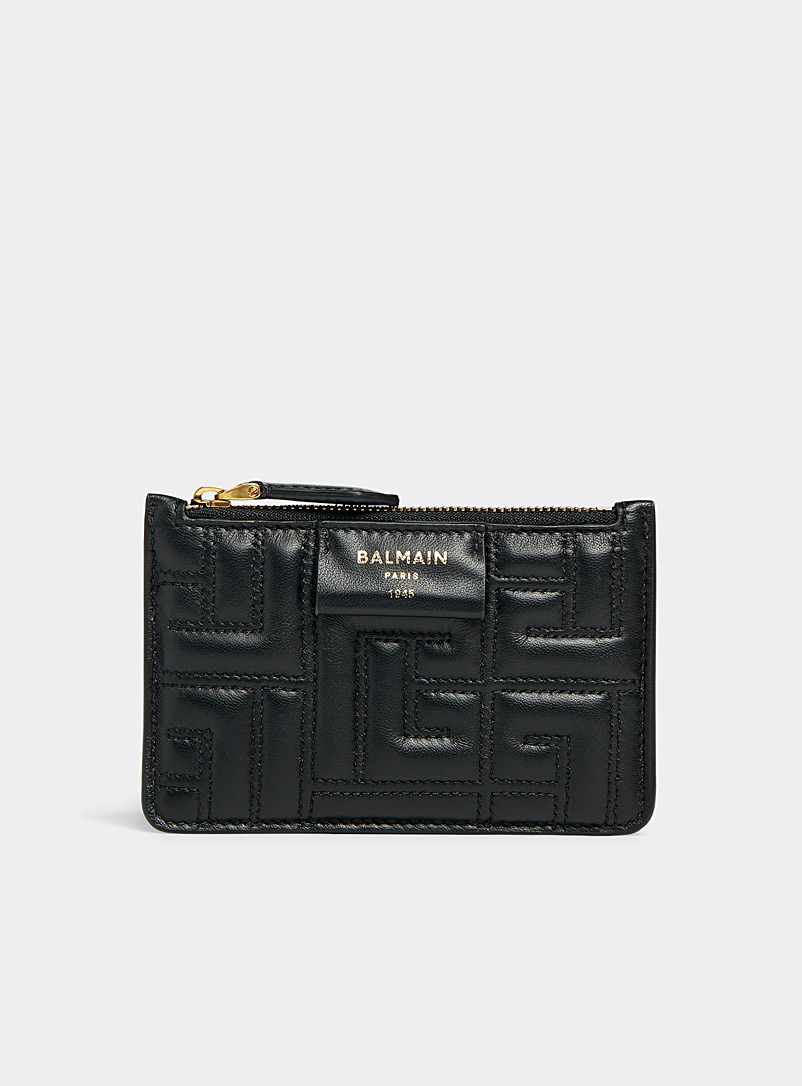 Balmain Black Labyrinth quilted card case for women