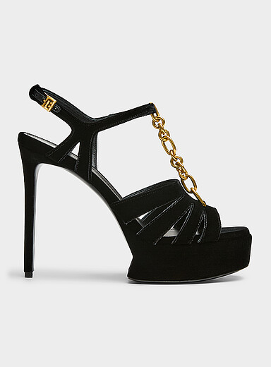 Balmain: La sandale plateforme velours Sync Noir pour femme
