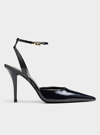 Balmain: L'escarpin &agrave; bride cuir lustr&eacute; Femme Bleu marine - Bleu nuit pour femme