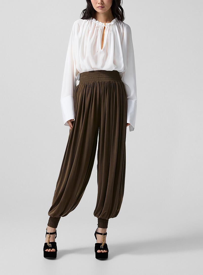 Velvety Draped Jersey Balloon Pants