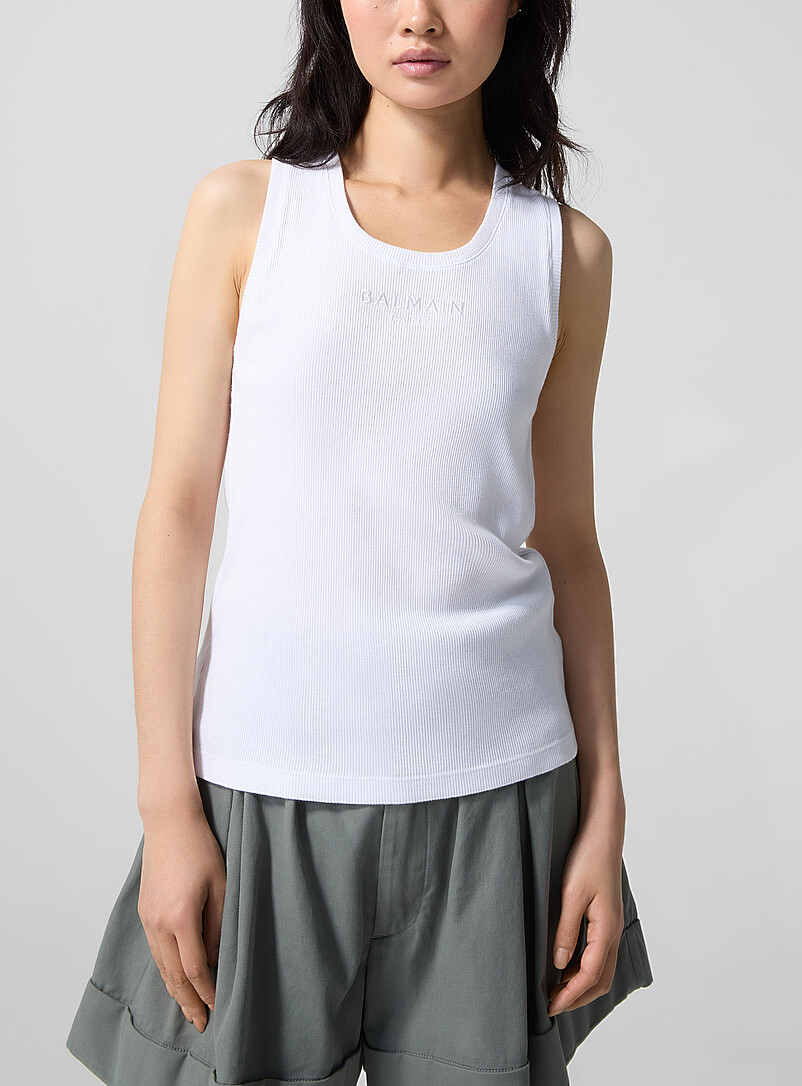 Embroidered Logo Ribbed Tank Top
