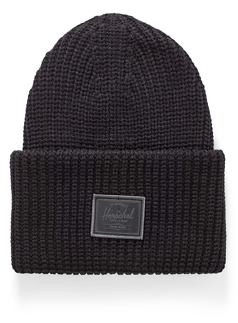 Herschel Patterned Black Oversized-ribbed-cuff tuque for women