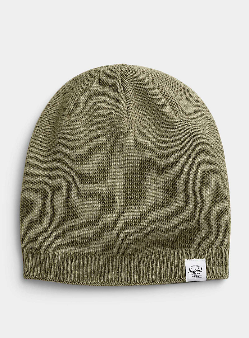 Herschel Mossy Green Ribbed trim solid tuque for women