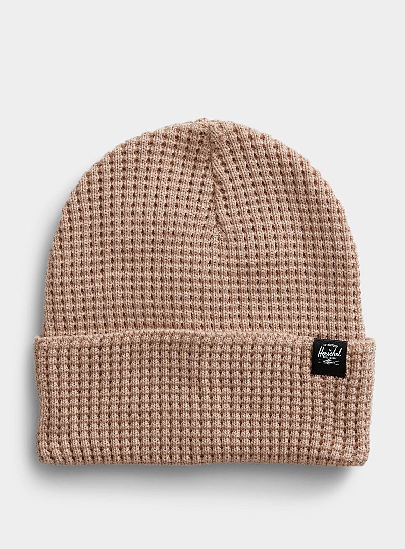 Herschel Light Brown Recycled-polyester waffle tuque for women