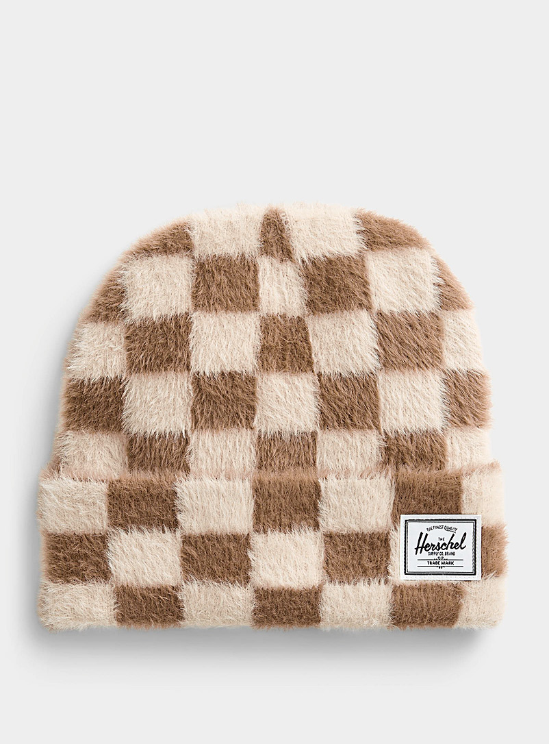 Herschel Patterned Brown Plush logo tuque for women