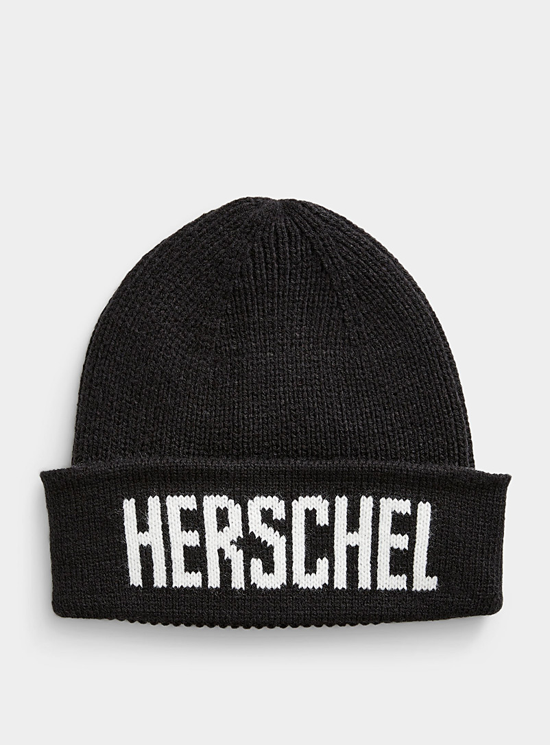 Herschel Black Logo cuff ribbed tuque for women