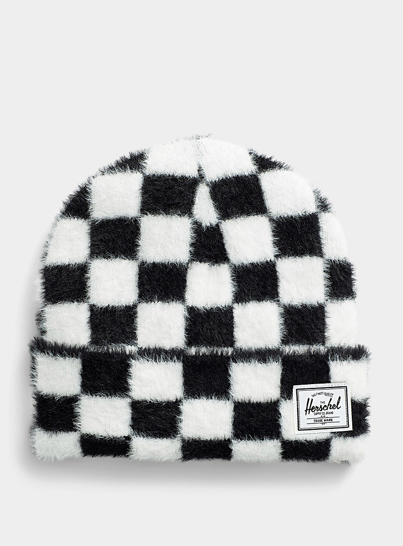 Herschel Black and White Polson check fuzzy tuque for men