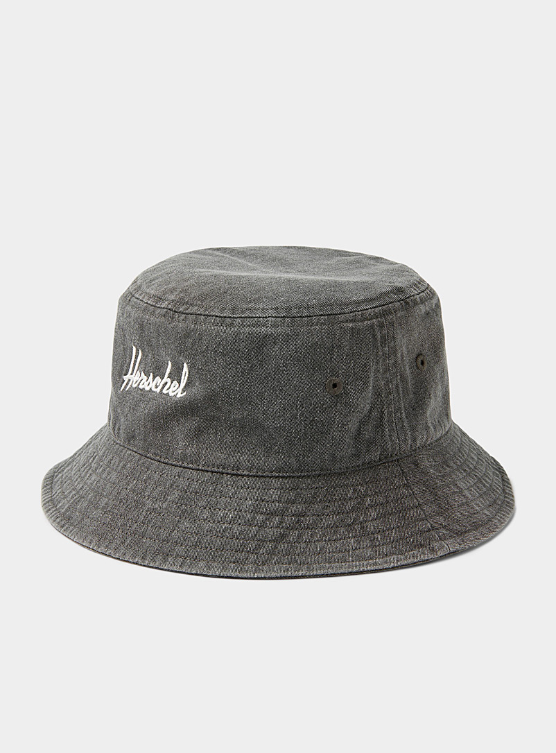 Herschel Black Pure washed cotton logo bucket hat for women