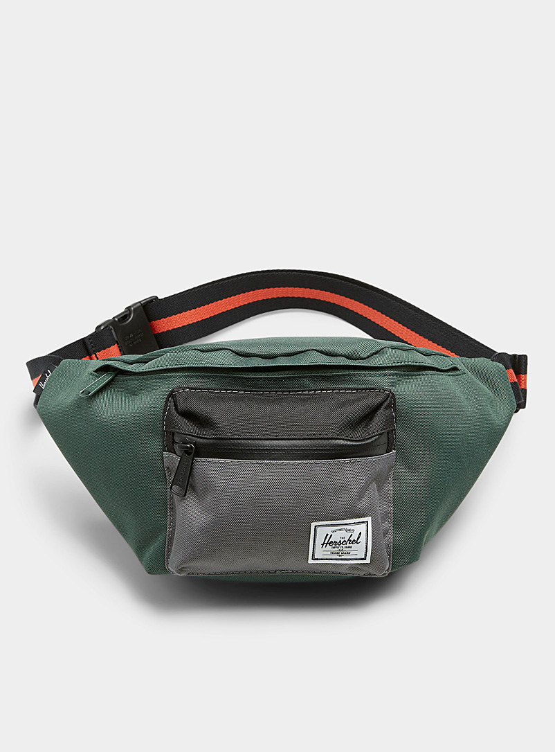 Herschel Patterned Green Contrast-pocket Seventeen belt bag for men