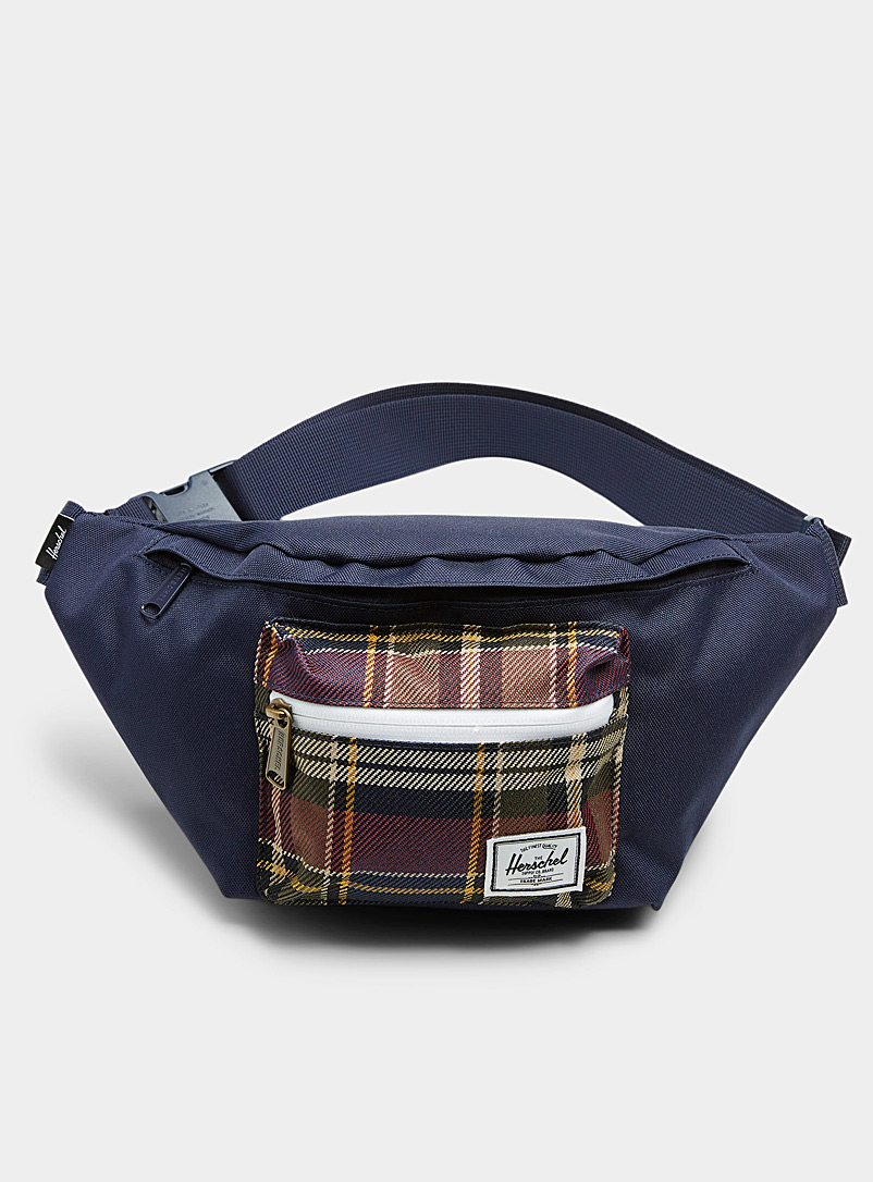 Herschel Patterned Blue Contrast-pocket Seventeen belt bag for men
