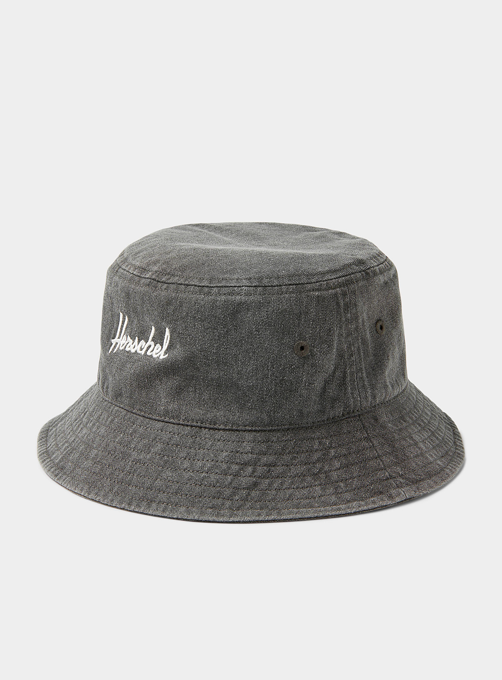 Herschel Pure Washed Cotton Logo Bucket Hat In Gray