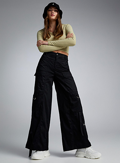 Twik Black Straps wide-leg cargo pant for women