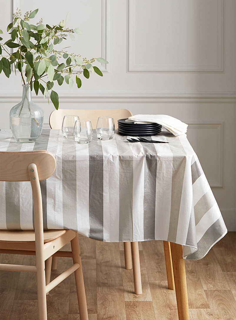 Simons Maison Patterned White Herringbone stripe vinyl tablecloth