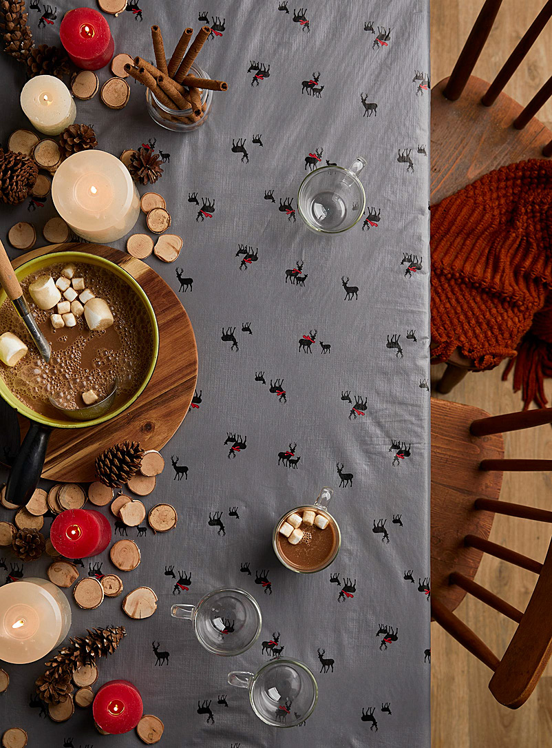 Simons Maison Patterned Grey Nordic deer vinyl tablecloth