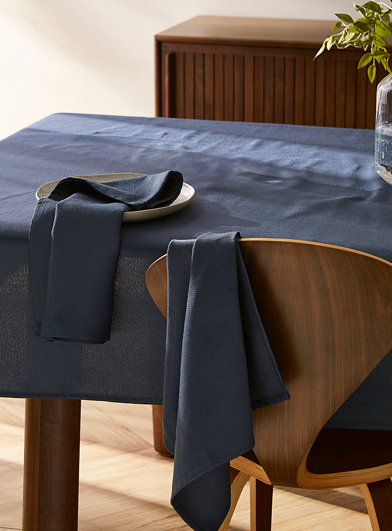 Simons Maison: Les serviettes de table polyester recyclé microquadrillées bleues Ensemble de 2 Bleu
