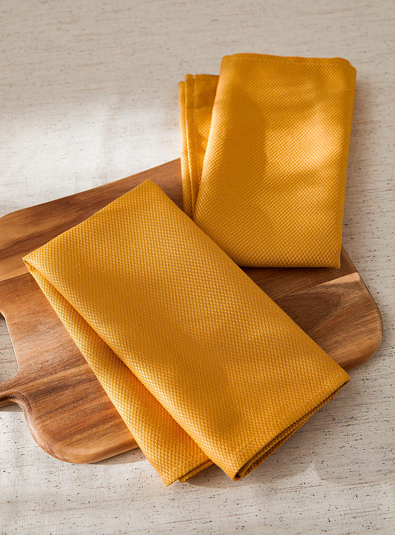 Simons Maison: Les serviettes de table polyester recyclé microquadrillées jaune or Ensemble de 2 Jaune or