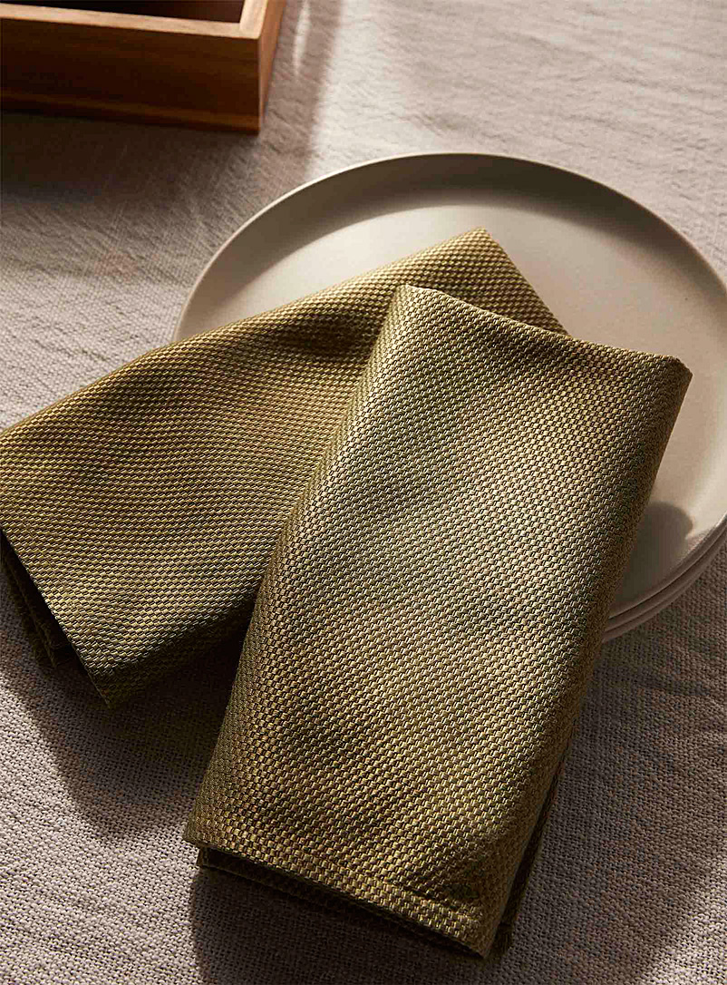 Simons Maison: Les serviettes de table polyester recyclé microquadrillées olive Ensemble de 2 Vert foncé - Mousse