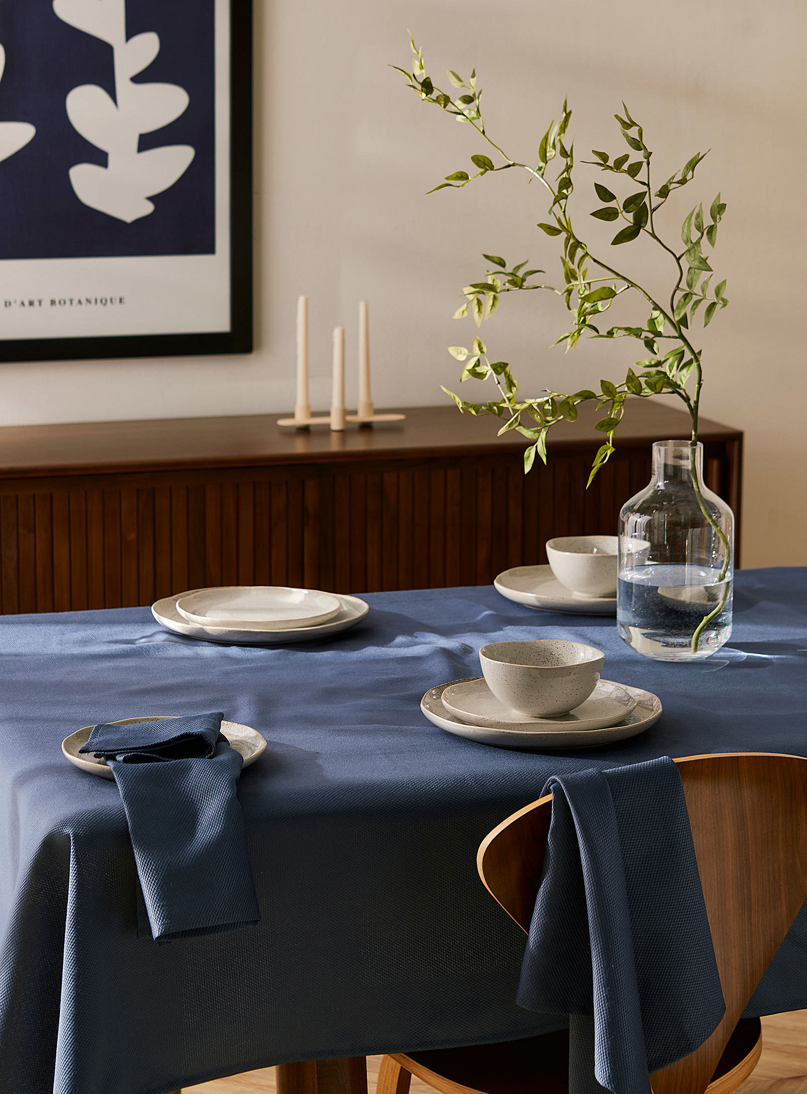 Simons Maison - Blue micro-check recycled polyester tablecloth