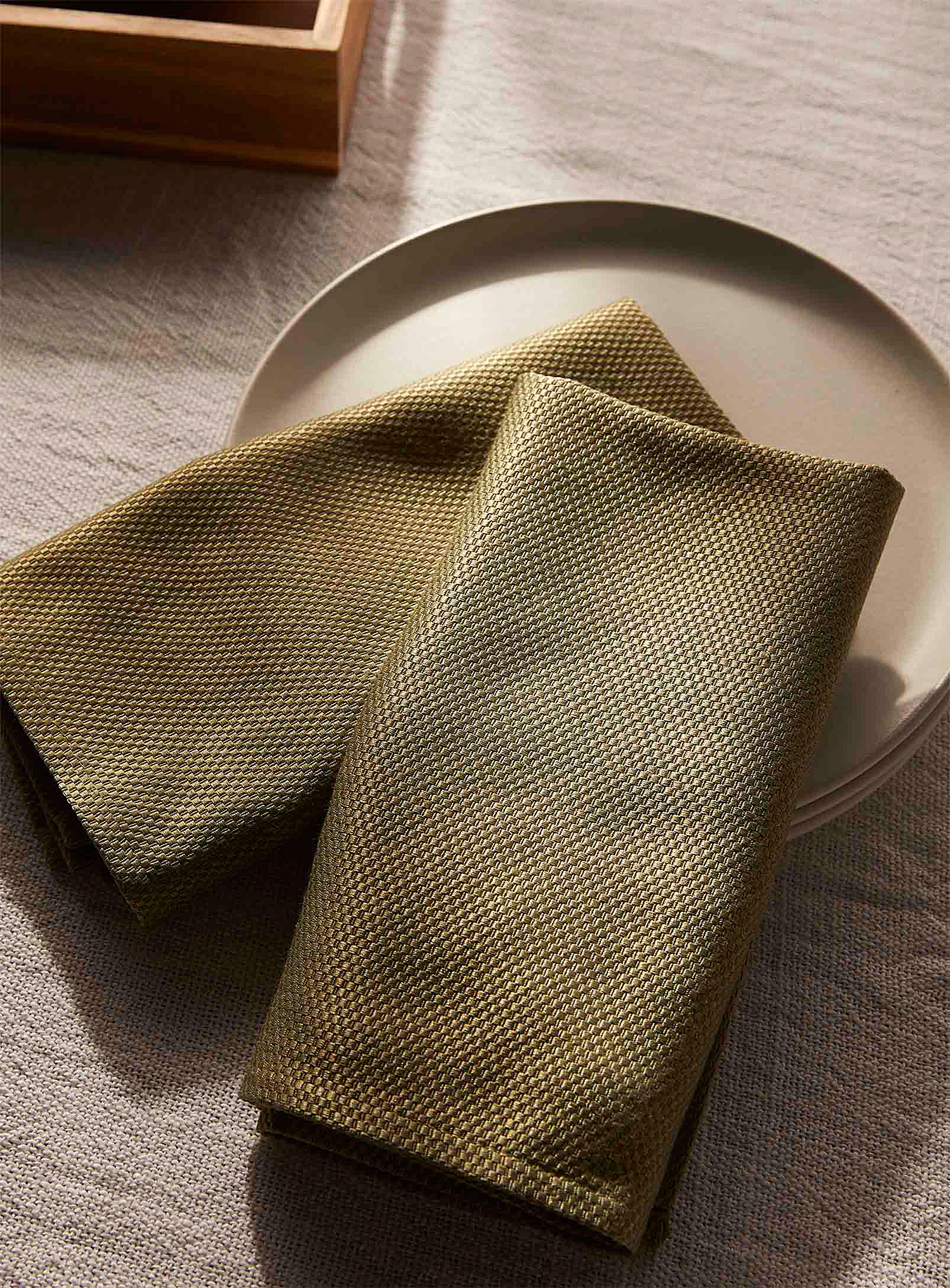 Simons Maison - Olive micro-check recycled polyester napkins Set of 2