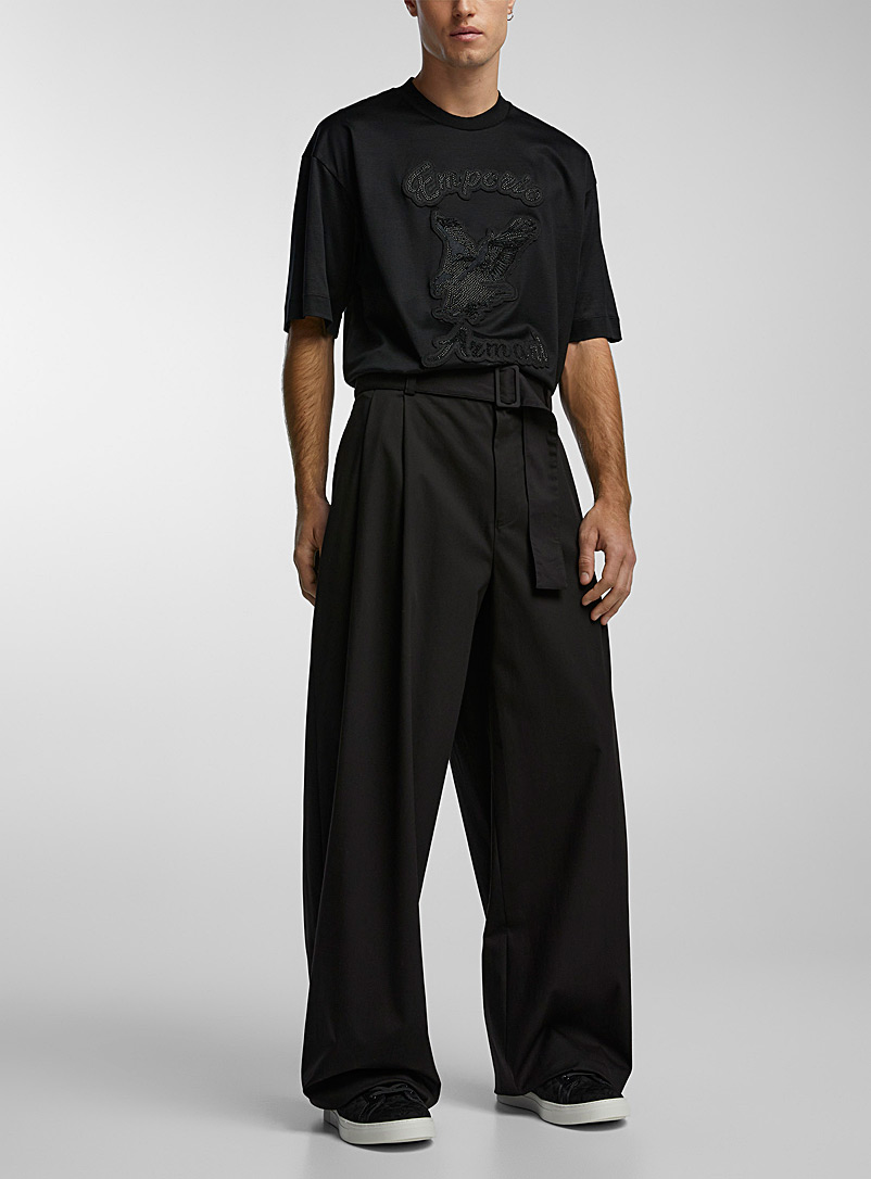 Emporio Armani: Le pantalon large ceinturé Noir pour homme